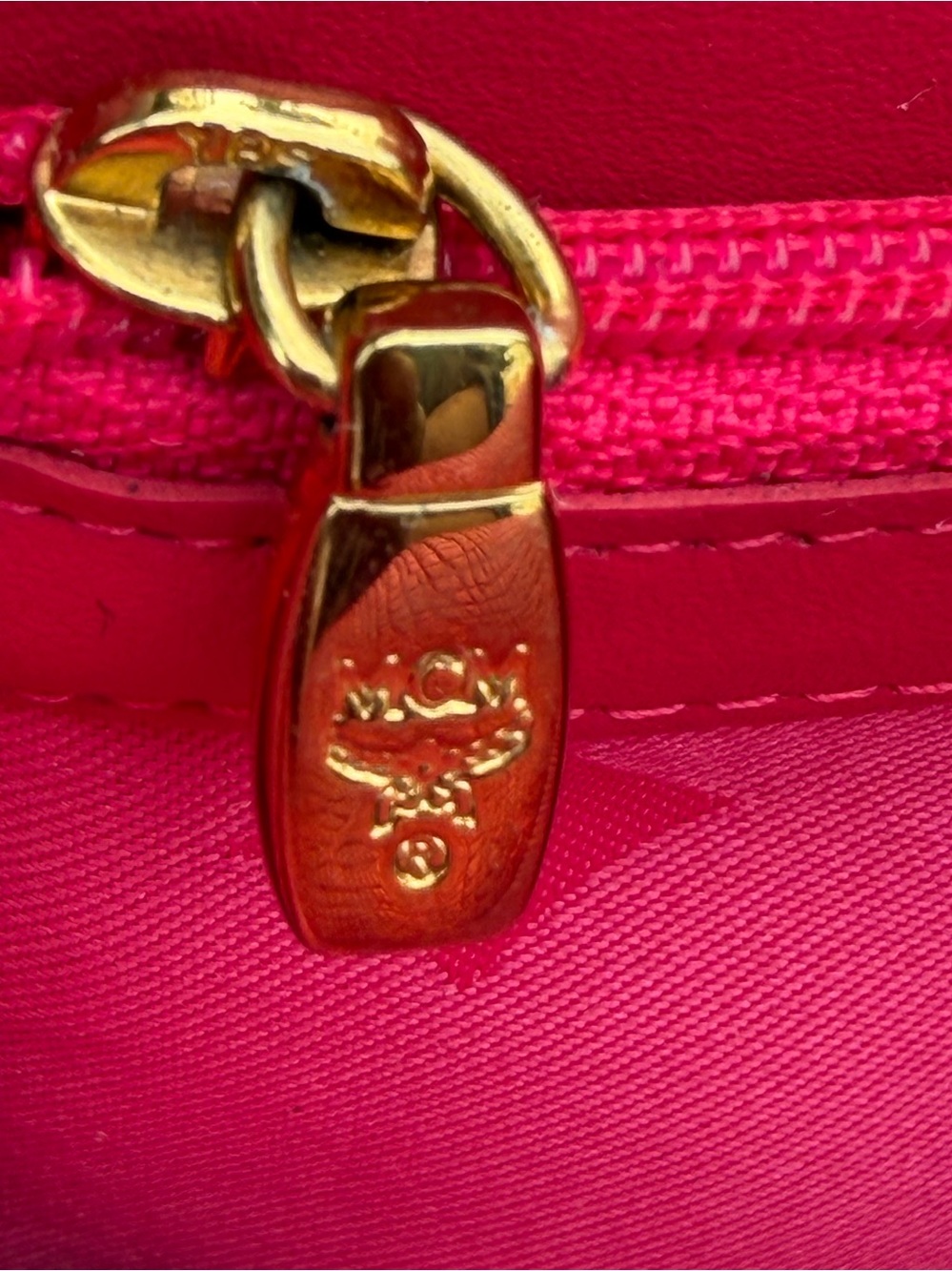 MCM Hot Pink Leather Trifold Wallet with Charms & Gold Hardware - Picture 14 of 16